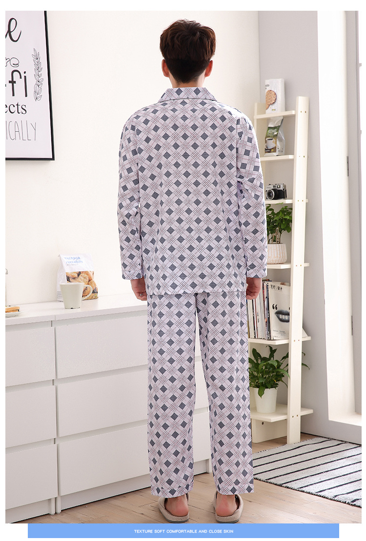 Mùa xuân và mùa thu nam đồ ngủ cotton cotton dài tay quần mùa hè bộ đồ ngủ mỏng phần đặt quần áo lưới nhà quan lót nam
