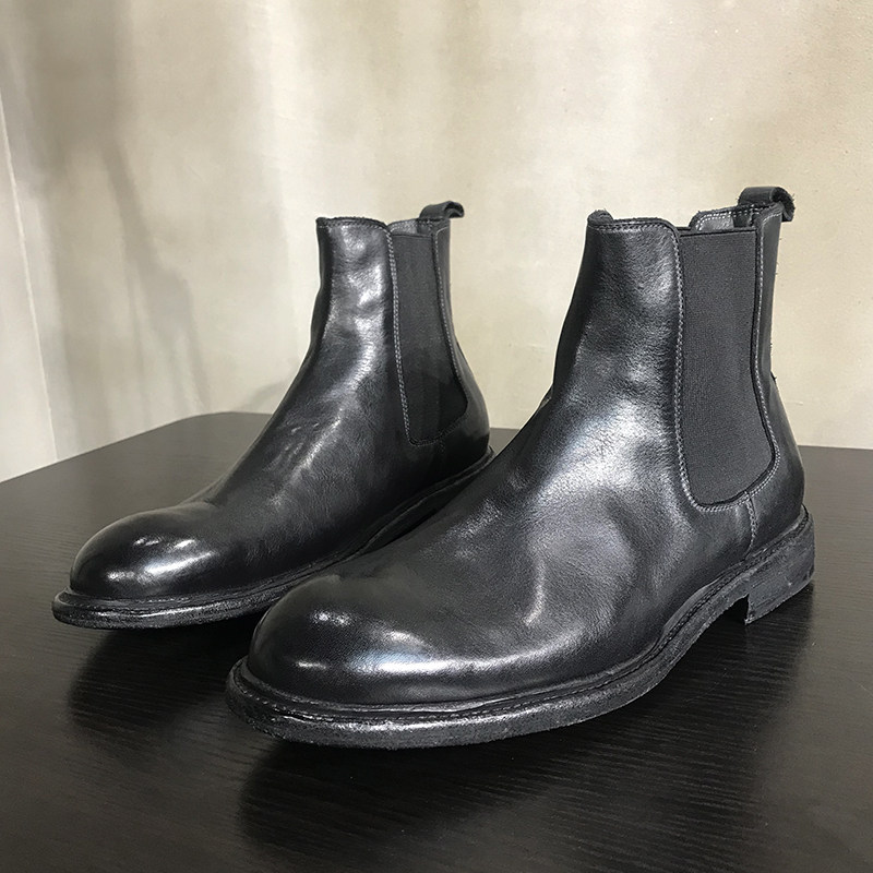 Челси сапоги 复古切尔西靴男休闲皮靴英伦做旧圆头高帮男靴皮底短筒马丁靴子男