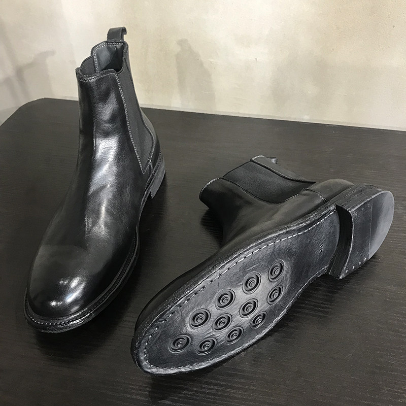 Челси сапоги 复古切尔西靴男休闲皮靴英伦做旧圆头高帮男靴皮底短筒马丁靴子男