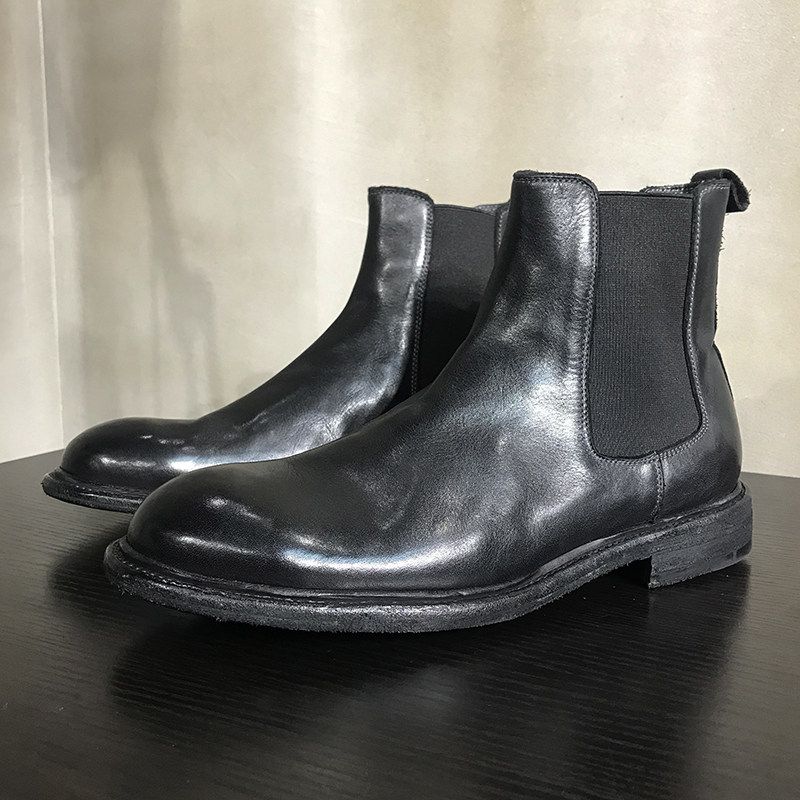 Челси сапоги 复古切尔西靴男休闲皮靴英伦做旧圆头高帮男靴皮底短筒马丁靴子男