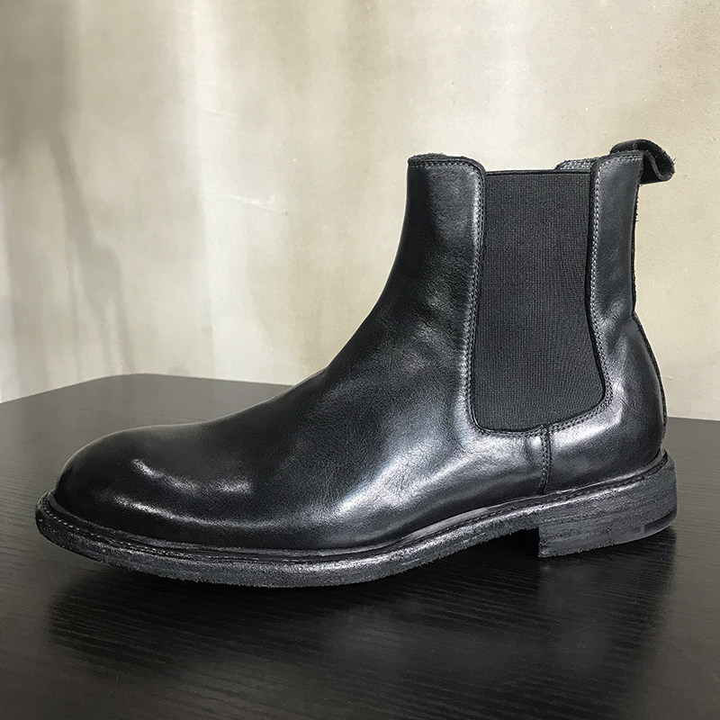 Челси сапоги 复古切尔西靴男休闲皮靴英伦做旧圆头高帮男靴皮底短筒马丁靴子男