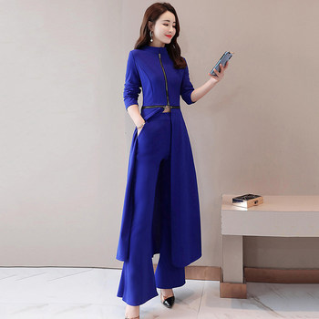 Women's Fashion Suit 2021 Early Autumn New Trendy Two-Wear Long Top + Western Flared Pants Two-piece Trendy