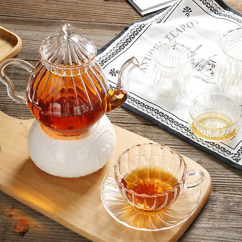 Creative retro glass cup juice cup striped coffee cup transparent glass coffee cup teapot can be heated
