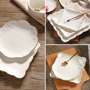 Западная стиль Phnom Penh Кружевая цветочная граница керамическая тарелка пирог Круговая западная столовая