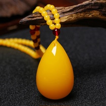 Natural old beeswax pendant chicken fat yellow water drop necklace mens and womens sweater chain long amber safety buckle pendant