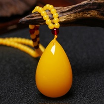 Natural Old Honey Wax Pendant Chicken Oil Yellow Water Drop Necklace Male and female Wool Clothing Chain long Amber Safe Button Pendant Pendant