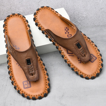 Mens shoes summer leather slippers men tidal shoes flat casual shoes mens human slippers outdoor beach shoes