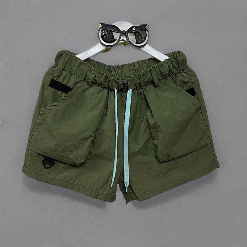 2025 Summer Simple Trendy Brand Ice Silk Cargo Shorts Men's Straight-Leg Sports Multi-Pocket Quick-Dry Beach Shorts