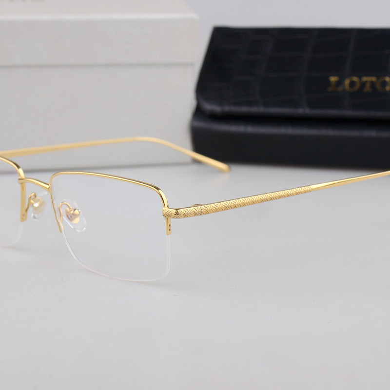 Lotos 24K Gold Classy Pure Titanium Eyeglass Frames for Men and Women, Business Half-Frame Gold Wire Rimmed Eyeglass Frames, Gold