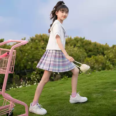 Girls jk uniform skirt genuine ik summer children original k skirt Ding k Primary School students Summer group skirt suit
