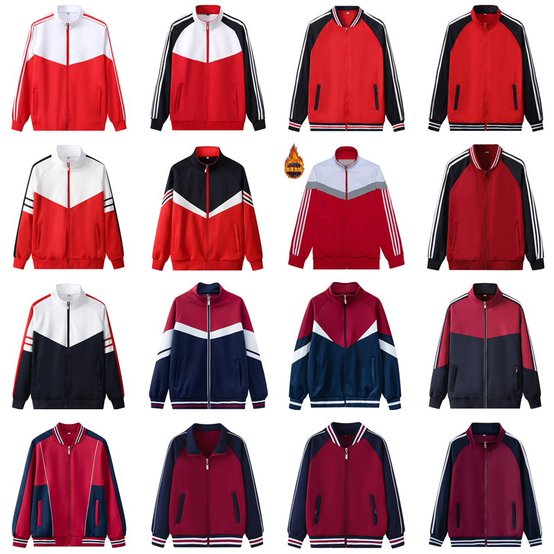 Spring and Autumn Middle School Student Uniform Suit Three-Piece Junior High School and High School Sportswear Class Uniform Burgundy White Baseball Jacket Spring and Autumn Middle School Student Uniform Suit Three-Piece Junior High School and High School Sportswear Class Uniform Burgundy White Baseball Jacket