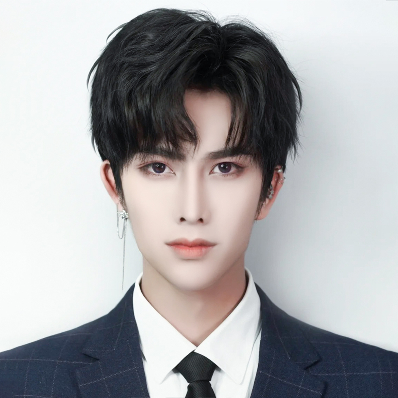 Men's Short Hair Wig, Korean Style, Handsome Men's Three-Seven Part Hairstyle Wig, Natural Everyday Men's Internet Celebrity Full Head Wig