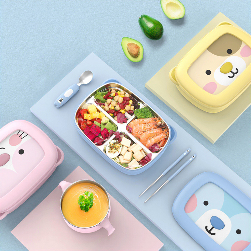 Children's lunch box is 304 stainless steel division plate water insulation plate pupil lunch box spoon chopstick set