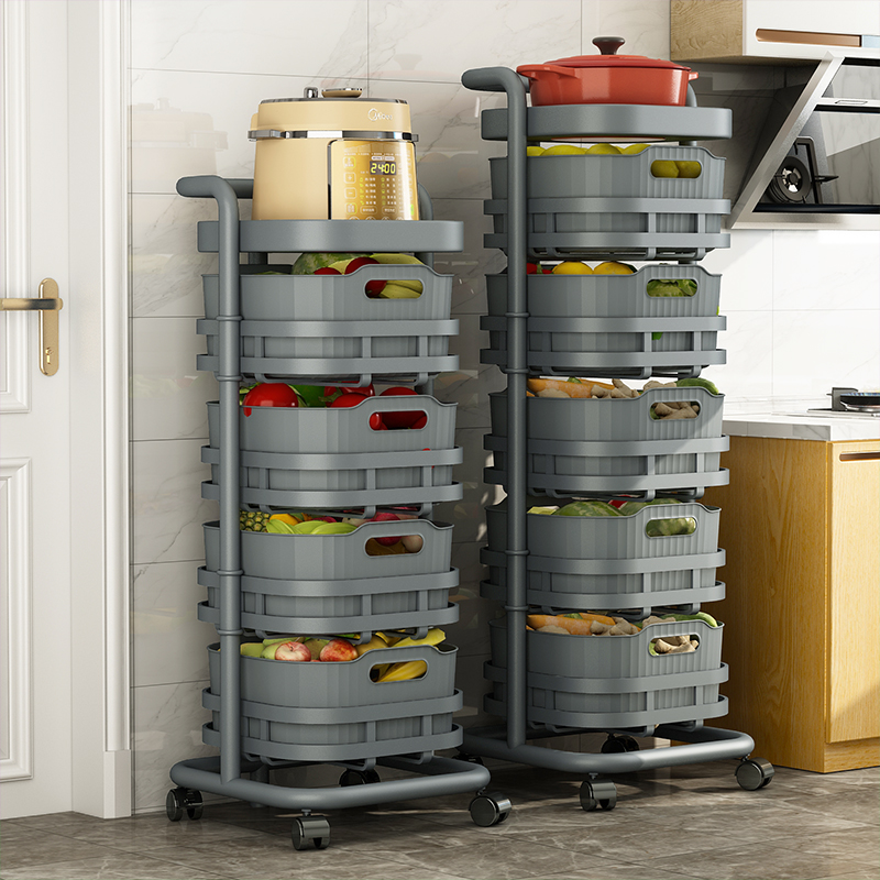 Kitchen shelves household rotating floor multi-layer collection frame without installing a special vegetable basket