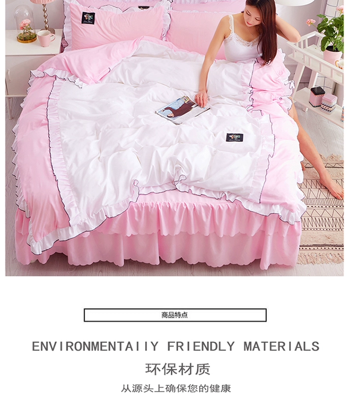 Bông bedspread giường bông váy một gia đình bốn dưới tấm trải giường giường ren hệ đơn giản phong cách váy châu Âu - Váy Petti