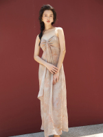 [明星同款 夏日slip dress吊带裙莱赛尔苎麻扎染效果印花 胸口抽褶]