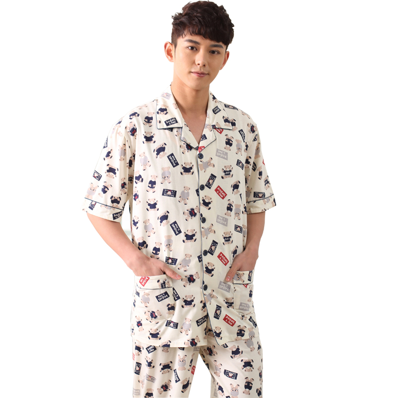 Summer mens ngắn tay bộ đồ ngủ quần cotton mens nửa tay áo trung niên mỏng kẻ sọc trung niên quần áo cha nhà.