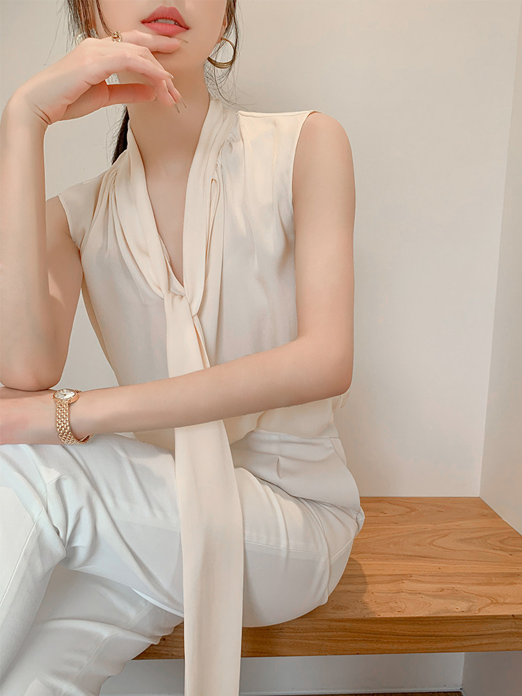 Mars Jiamin 2020 new sleeveless silk shirt top Women's mulberry silk streamer shirt inner single item