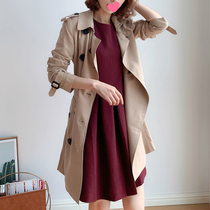 Mars Jiamin long double-breasted classic silk trench coat women's fashion simple casual coat