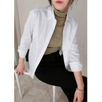 Mas Jiamin New Elastic Cotton Three-dimensional Tailoring to Body White Shirt Long Sleeve Blouse Commute