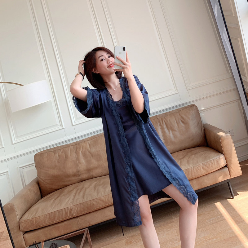 Ma's Jiamin to make a delicate woman 19mm true silk elastic satin harness sexy sleeping dress true silk sleeping robe