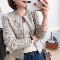 Mars Jiamin Japan imported wool tweed fabric long-sleeved short jacket womens sweet wind slim-fit short dress