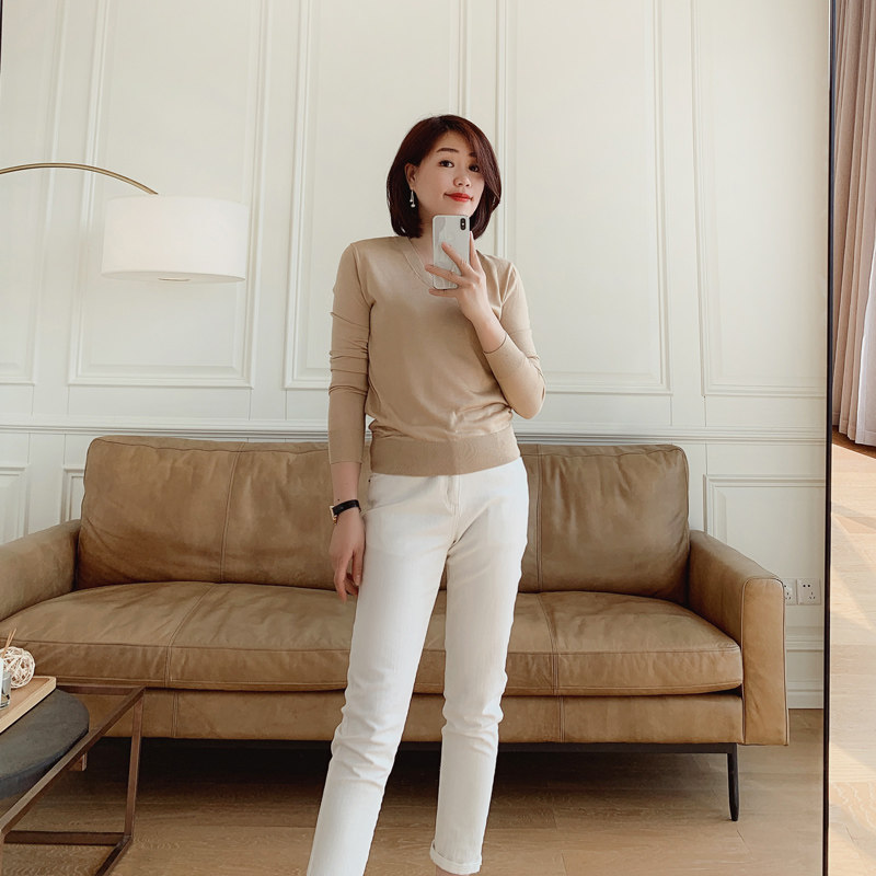 Ma's Jiamin Spring Autumn Comfortable and pro-skin 120 genuine silk knit cardiovert V-neck real silk covered headshirt