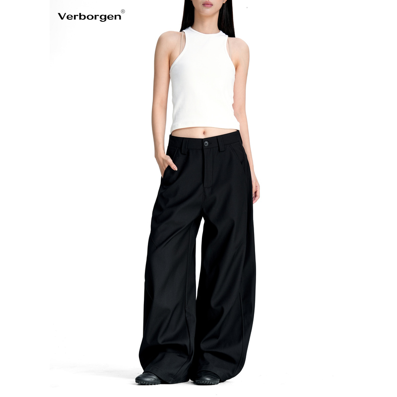 Verborgen American-Style Black Loose-Fitting Scimitar-Cut Casual Suit Pants with a Draping, High-End Feel, Wide-Leg Pants ins Verborgen American-Style Black Loose-Fitting Scimitar-Cut Casual Suit Pants with a Draping, High-End Feel, Wide-Leg Pants ins