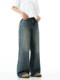 Verborgen loose straight wide-leg jeans American washed old retro vintage long pants for men and women