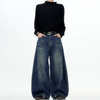 Verborgen American Retro Design Scimitar Sickle Jeans Vintage Trendy Brand Washed Deconstructed Trousers