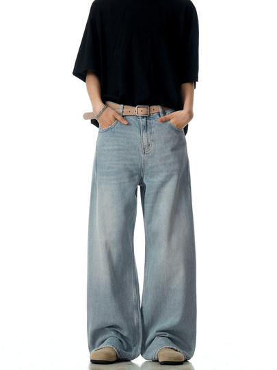 Verborgen American Retro Washed Blue Jeans Men's Trendy Brand Basic Cleanfit Wide Leg Pants