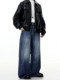 Verborgen American Retro Water Ripple Dark Blue Jeans Cleanfit Washed Straight Loose Wide-Leg