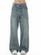 Verborgen Light Blue Jeans Retro American High Street Loose Straight Wide-Leg Washed Vintage Long Pants
