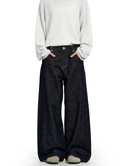 Verborgen American Retro Raw Denim Blue Straight-Leg Jeans Cleanfit Loose Slimming Wide-Leg Trousers for Men