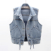 2020 mùa xuân và mùa thu mới phiên bản Hàn Quốc của belted denim ngựa kẹp ngựa ngắn áo vest có thể gánh vác áo khoác 