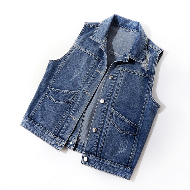 2020 mùa xuân và mùa hè mới của Hàn Quốc phiên bản của 100 tay denim ngựa giáp áo khoác ngắn áo khoác áo khoác bên ngoài triều