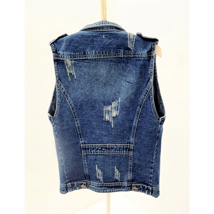 Mùa xuân và Mùa Thu Hàn Quốc phiên bản đẹp trai đẹp trai cổ áo mỏng ngắn không tay denim vest của phụ nữ vest vest vai vest jacket coat triều thiết kế thời trang nữ