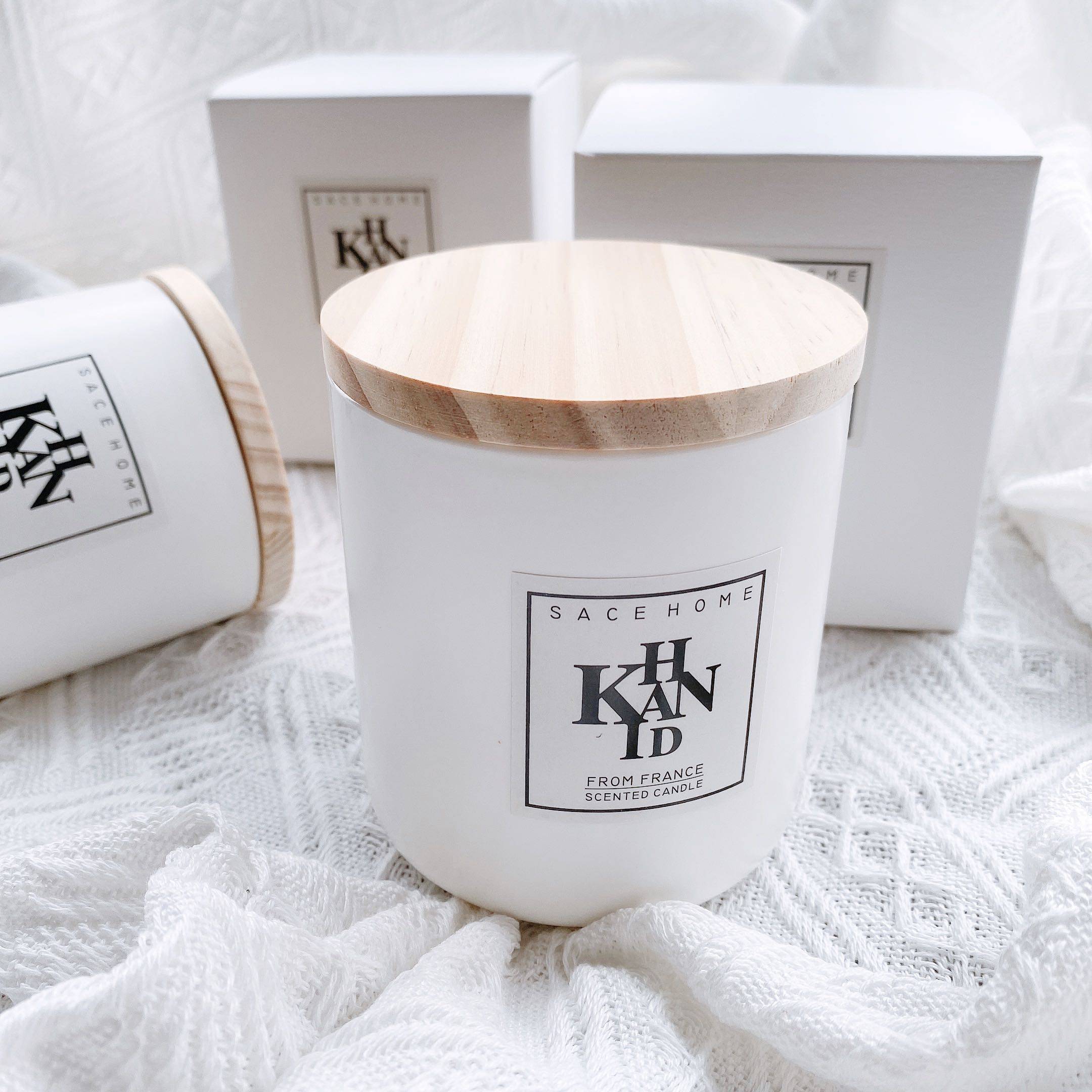 KHANID aromatherapy candle ceramic cup smokeless wooden lid ins English pear sandalwood 2 cans set spot