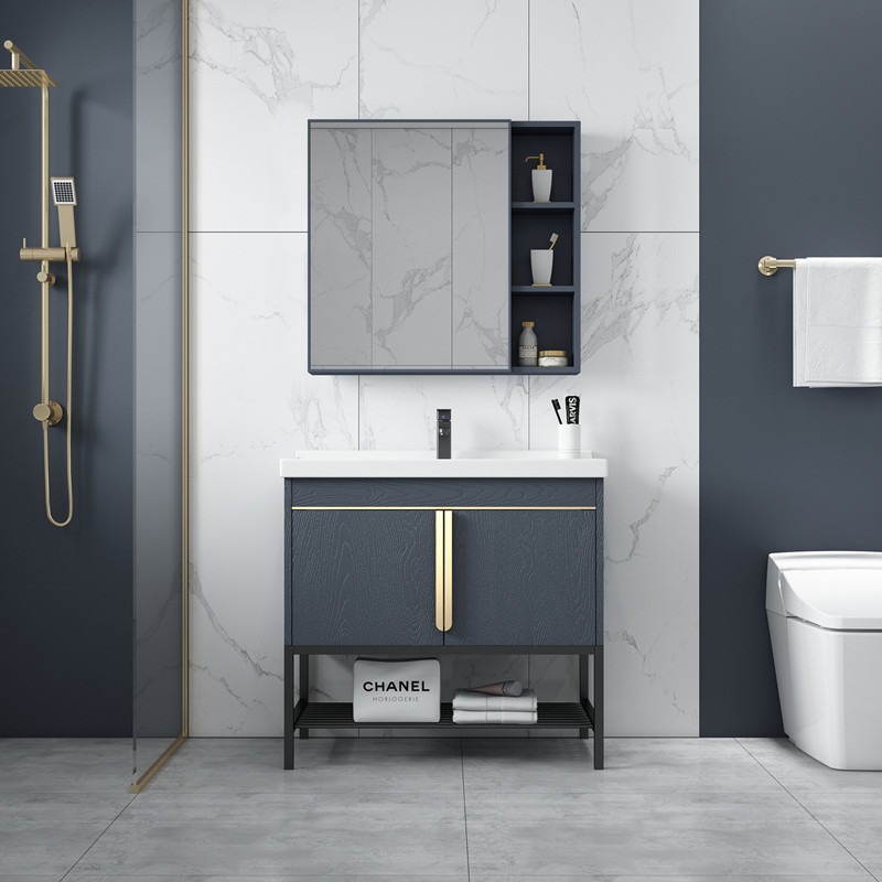 The new simple modern light luxury 304 stainless steel washbasin floor-to-ceiling bathroom cabinet washbasin cabinet combination wash stand