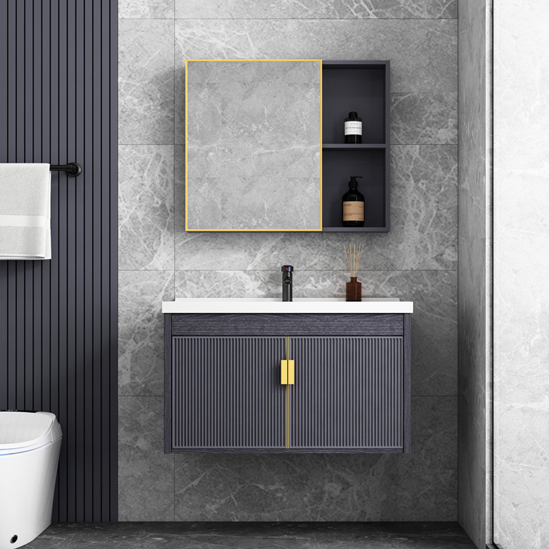 Modern Rockboard Space Aluminum Combined Stainless Steel Bath Cabinet Hanging Wall Style Brief Wash Face Wash Toiletry Pool Balcony Wash Basin