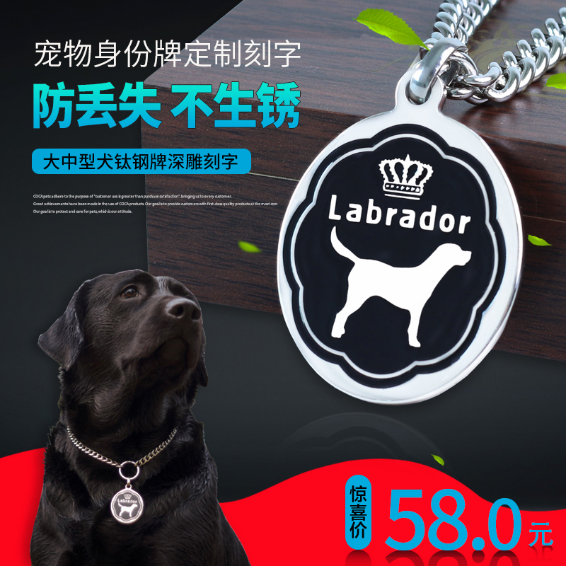 Dog tag identity card custom lettering large dog titanium steel tag custom listing Pet name tag Stainless steel chain