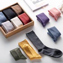 Good socks solid color long-staple cotton wool blended stockings Spring and autumn warm Japanese stockings Korean version of Chinese womens socks