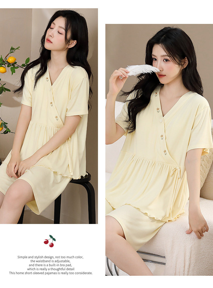 莫代尔带胸垫月子服女夏薄款产后短袖哺乳孕妇睡衣夏季产妇家居服 — 17
