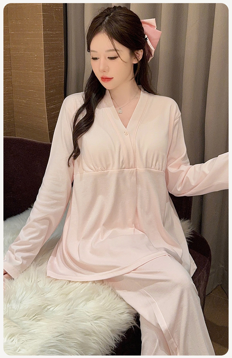 简约款带胸垫纯棉月子服夏秋季薄款产后产妇孕妇哺乳睡衣全棉秋冬 — 19