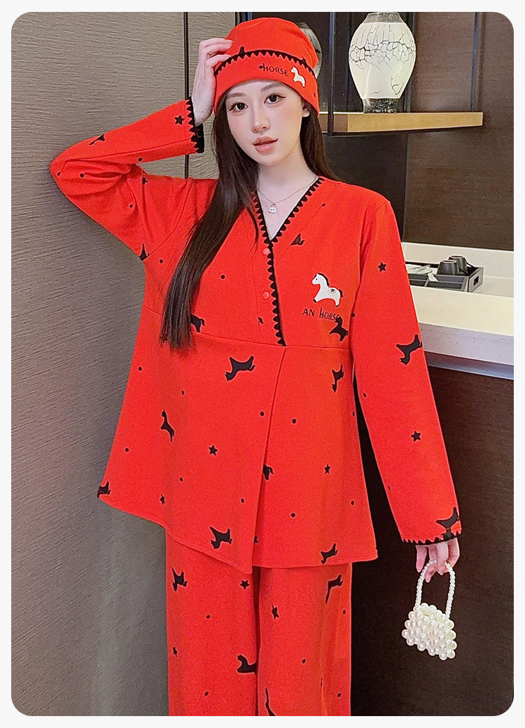送帽子秋冬纯棉月子服10月份产后孕妇哺乳睡衣套装春秋产妇家居服 — 17