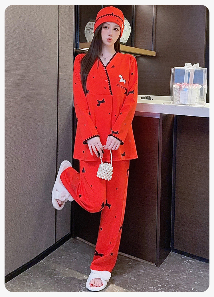 送帽子秋冬纯棉月子服10月份产后孕妇哺乳睡衣套装春秋产妇家居服 — 18