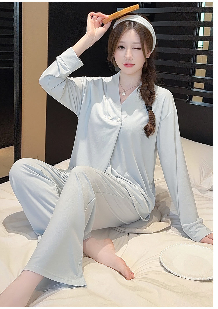 带胸垫莫代尔夏秋冬月子服纯棉产后10月份产妇孕妇哺乳睡衣家居服 — 21