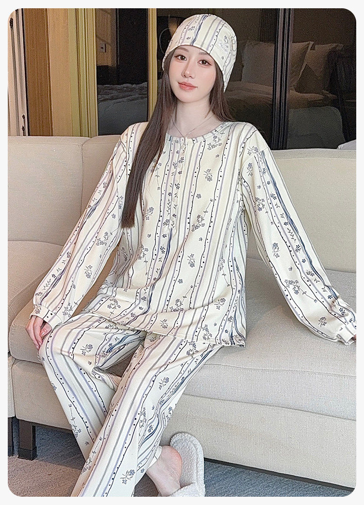 带帽子产妇纯棉吸汗月子服春秋产后哺乳类秋冬孕妇睡衣套装可外穿 — 21