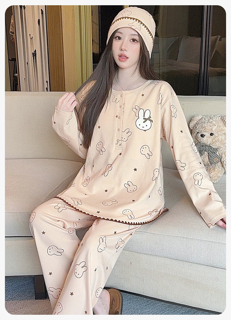 帽子带胸垫月子服纯棉哺乳睡衣产后孕妇春秋冬季产妇家居服可外穿 — 20