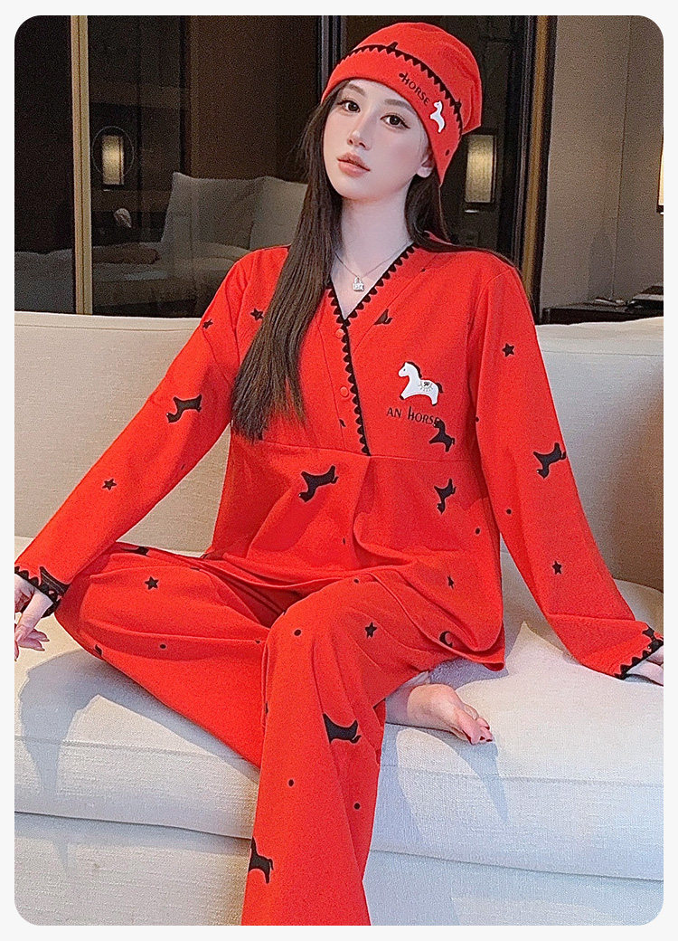 送帽子秋冬纯棉月子服10月份产后孕妇哺乳睡衣套装春秋产妇家居服 — 16